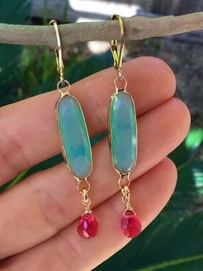 Chalcedony bezel rubellite tourmaline quartz 24k gold plated Earrings